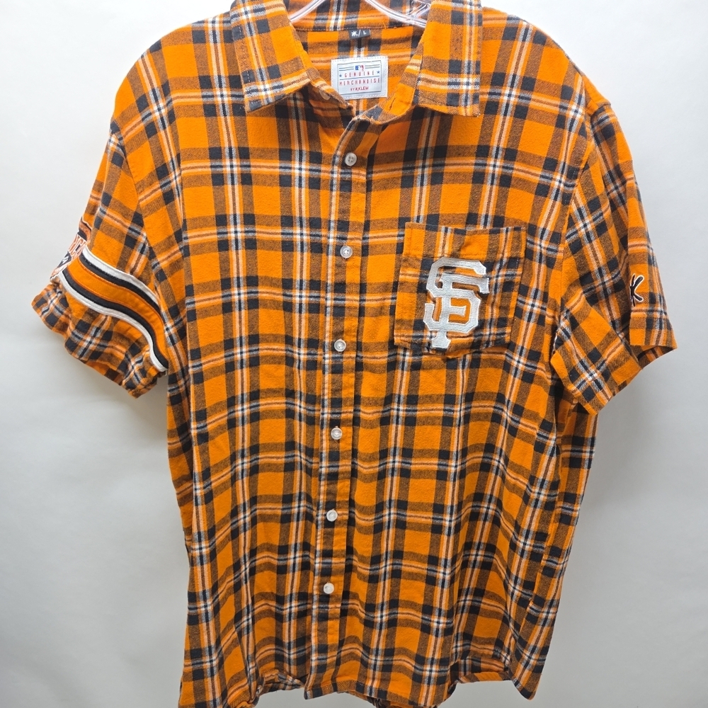 Men's Orange and Black Plaid Button-Down Shirt